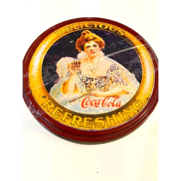 Vintage Coca-Cola Tin Canister Collectible Victorian Ladies Red Storage Tin - Picture 3 of 5